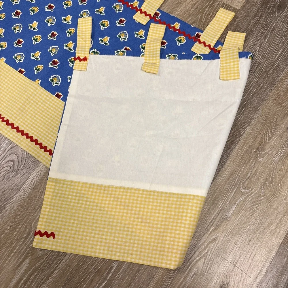 Cottagecore Handmade Blue Yellow Red Valance Gingham Rick Rack Floral 78